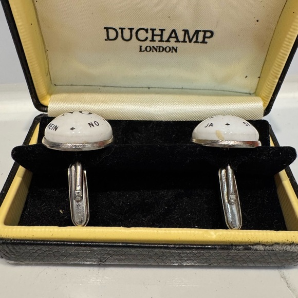 Vintage Enamel, Metal Cufflinks, "YES / NO" Duchamp London Designer Novelty - Picture 2 of 7